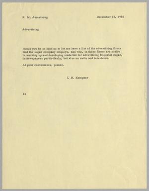 [Letter from I. H. Kempner to R. M. Armstrong, December 10, 1960]