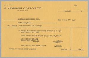 [Credit Invoice for shipping costs, October 4, 1960]