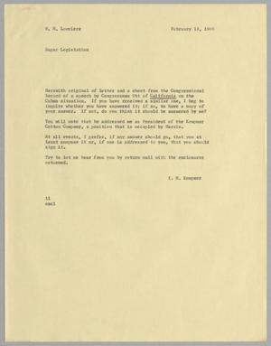 [Letter from I. H. Kempner to W. H. Louviere, February 18, 1960]