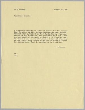 [Letter from I. H. Kempner to W. H. Louviere, December 17, 1960]