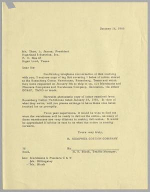 [Letter from H. S. Block to Thomas L. James, January 18, 1960]