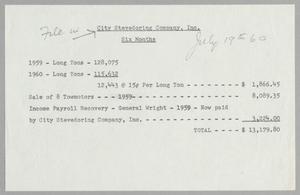 [City Stevedoring Company Report, July 19, 1960]