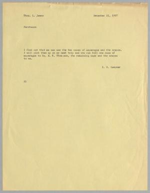 Primary view of object titled '[Letter from I. H. Kempner to Thomas L. James, December 31, 1957]'.
