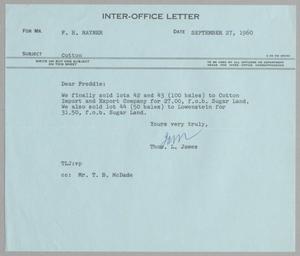 Primary view of object titled '[Letter from Thomas L. James to F. H. Rayner, September 27, 1960]'.