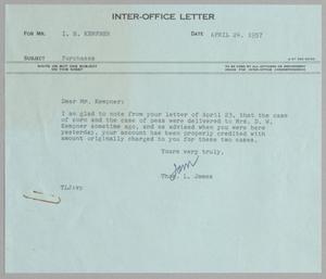 [Letter from Thomas L. James to I. H. Kempner, April 24, 1957]