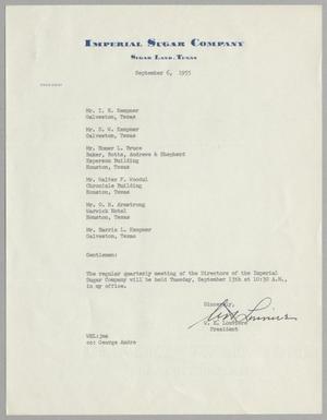 [Letter from W. H. Louviere, to Directors of Imperial Sugar Company, September 6, 1955]