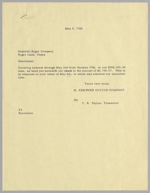 [Letter from H. Kempner Cotton Company to Imperial Sugar Company, May 5, 1960]