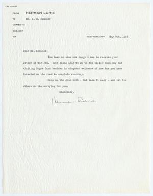 Primary view of object titled '[Letter from Herman Lurie to I. H. Kempner, May 9, 1955]'.