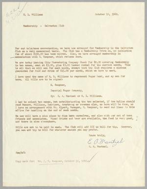 [Letter from E. A. Mantzel to H. L. Williams, October 10, 1960]