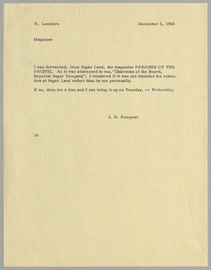 [Letter from I. H. Kempner to William Louviere, December 3, 1960]