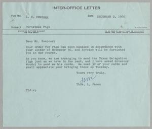 Primary view of object titled '[Letter from Thomas L. James to I. H. Kempner, December 2, 1960]'.