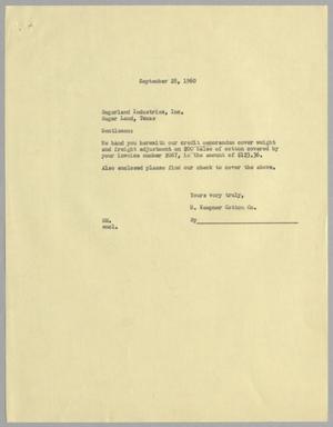 [Letter from H. Kempner Cotton Co. to Sugarland Industries, Inc., September 28, 1960]