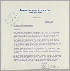 [Letter from Ken L. Laird to Texas and Oklahoma Broker, July 7, 1960]