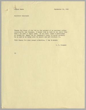 Primary view of object titled '[Letter from I. H. Kempner to George Andre, September 12, 1960]'.