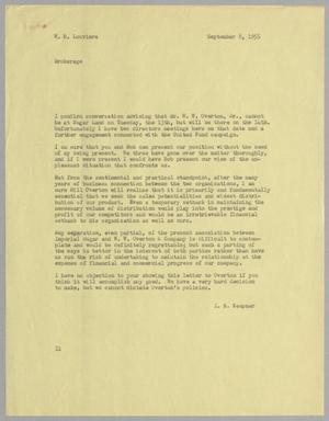 Primary view of object titled '[Letter from I. H. Kempner to W. H. Louviere, September 8, 1955]'.