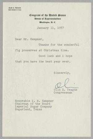 [Letter from Olin E. Teague to I. H. Kempner, January 11, 1957]