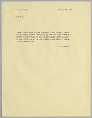 Primary view of object titled '[Letter from I. H. Kempner to W. H. Louviere, October 19, 1960]'.