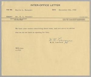 [Letter from W. H. Louviere to Harris L. Kempner, December 6, 1960]