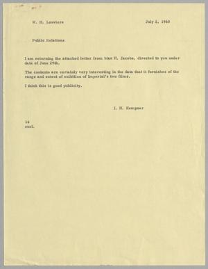 [Letter from I. H. Kempner to W. H. Louviere, July 2, 1960]