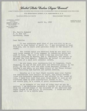 [Letter from Sherlock Davis to Harris Kempner, April 14, 1955]