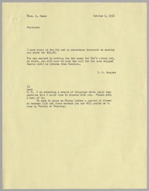 [Letter from I. H. Kempner to Thomas L. James, October 6, 1956]