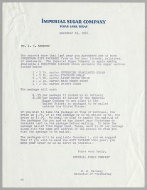 [Letter from W. O. Caraway to I. H. Kempner, November 15, 1960]
