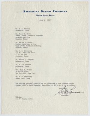 Primary view of object titled '[Letter from W. H. Louviere to Directors of Imperial Sugar Company, June 3, 1957]'.