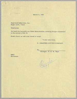 [Letter from H. Kempner Cotton Company to Sugarland Industries, Inc., March 4, 1960]