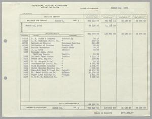 [Imperial Sugar Company, Cash Balance Report, March 10, 1955]