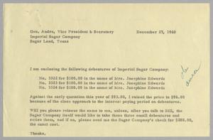 [Letter from George Andre to Imperial Sugar Company, December 27, 1960]