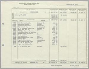 [Imperial Sugar Company, Cash Balance Report, February 18, 1955]