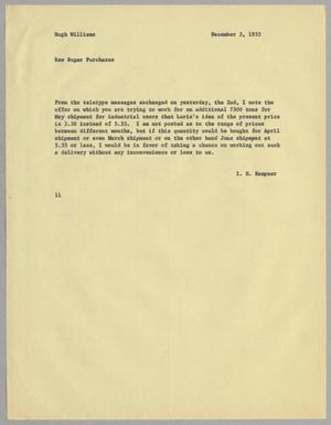 [Letter from I. H. Kempner to Hugh Williams, December 3, 1955]