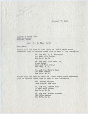 Primary view of object titled '[Letter from Thomas L. James to Tyrrell & Garth, Inc., December 7, 1956]'.
