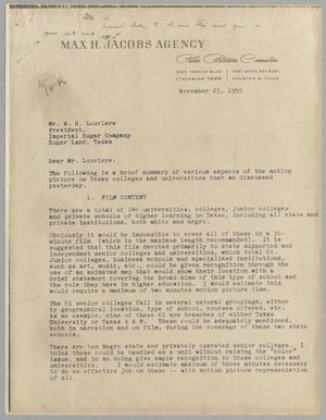 [Letter from Max H. Jacobs Agency to W. H. Louviere, November 23, 1955]