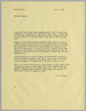 Primary view of object titled '[Letter from I. H. Kempner to Hugh Williams, July 5, 1955]'.