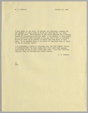 [Letter from I. H. Kempner to W. H. Louviere, October 20, 1960]