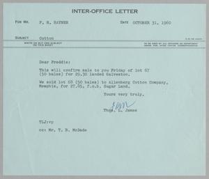 [Letter from Thomas L. James to F. H. Rayner, October 31, 1960]
