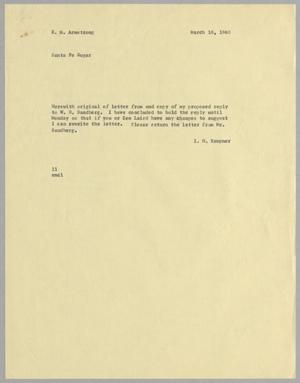 [Letter from I. H. Kempner to R. M. Armstrong, March 18, 1960]