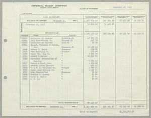 [Imperial Sugar Company, Cash Balance Report, February 15, 1955]