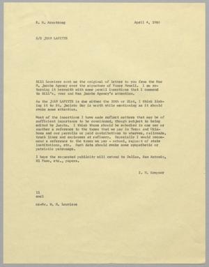 [Letter from I. H. Kempner to R. M. Armstrong, April 4, 1960]