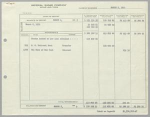 [Imperial Sugar Company, Cash Balance Report, March 2, 1955]