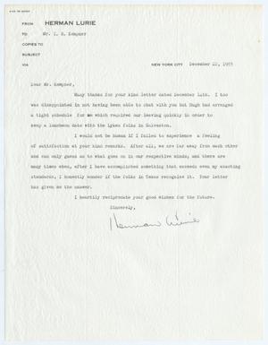 [Letter from Herman Lurie to I. H. Kempner, December 22, 1955]