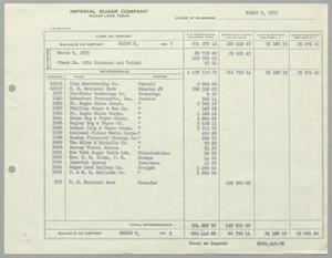 [Imperial Sugar Company, Cash Balance Report, March 9, 1955]