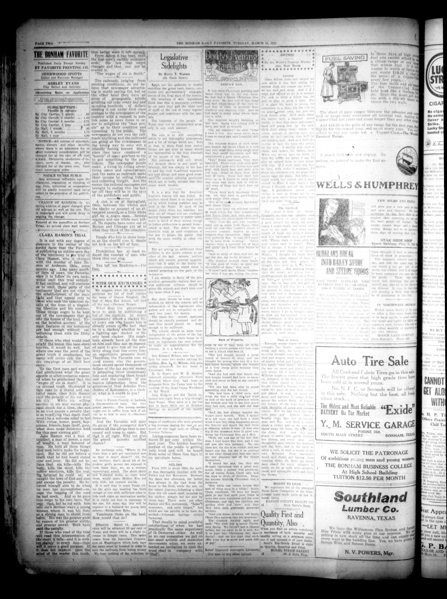 The Bonham Daily Favorite (Bonham, Tex.), Vol. 23, No. 190, Ed. 1 Tuesday, March 15, 1921
                                                
                                                    [Sequence #]: 2 of 6
                                                