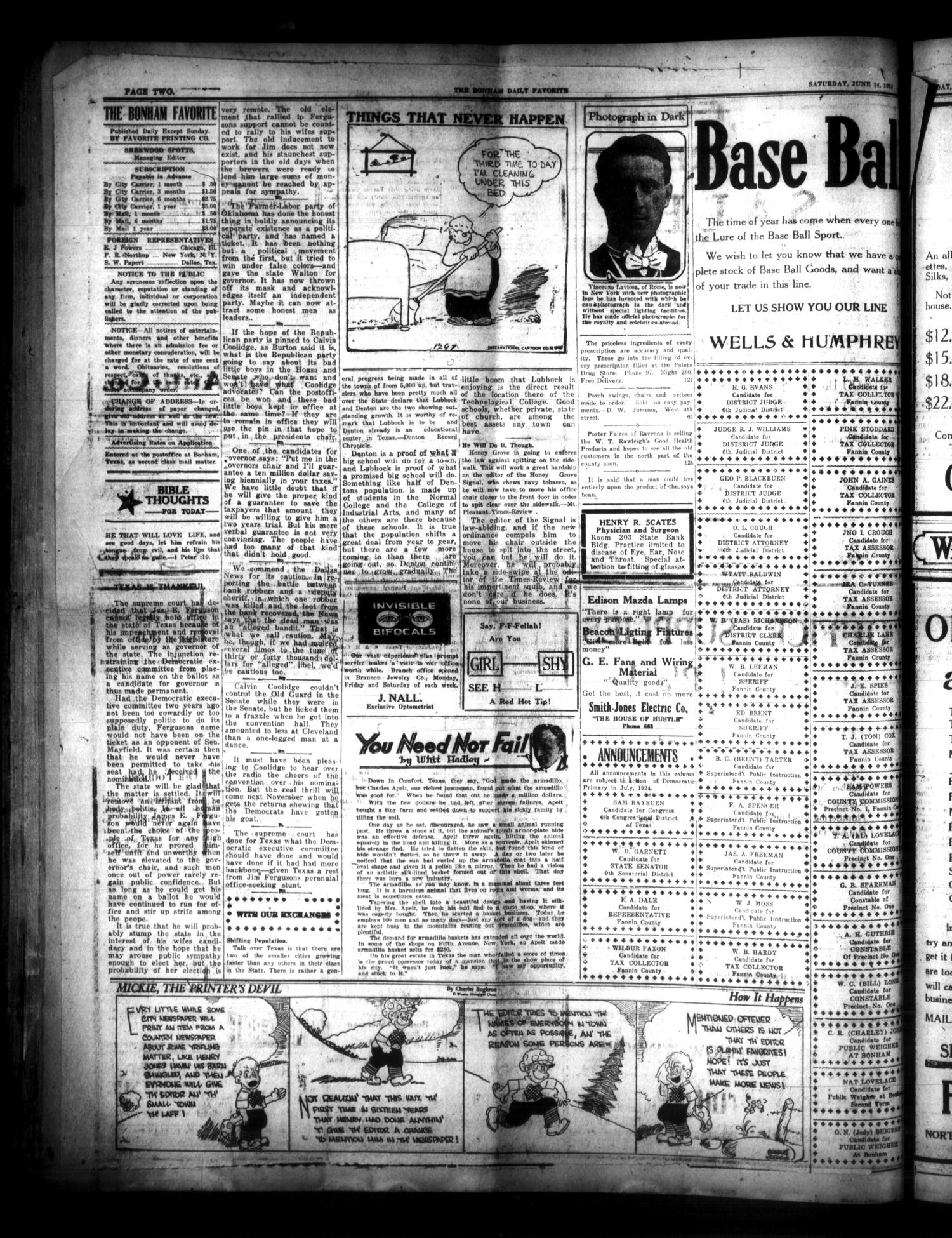 The Bonham Daily Favorite (Bonham, Tex.), Vol. 26, No. 294, Ed. 1 Saturday, June 14, 1924
                                                
                                                    [Sequence #]: 2 of 6
                                                