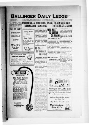 Ballinger Daily Ledger (Ballinger, Tex.), Vol. 14, Ed. 1 Thursday, November 20, 1919
