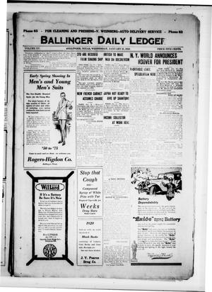 Ballinger Daily Ledger (Ballinger, Tex.), Vol. 15, Ed. 1 Wednesday, January 21, 1920