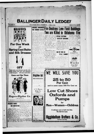 Ballinger Daily Ledger (Ballinger, Tex.), Vol. 15, Ed. 1 Thursday, April 8, 1920