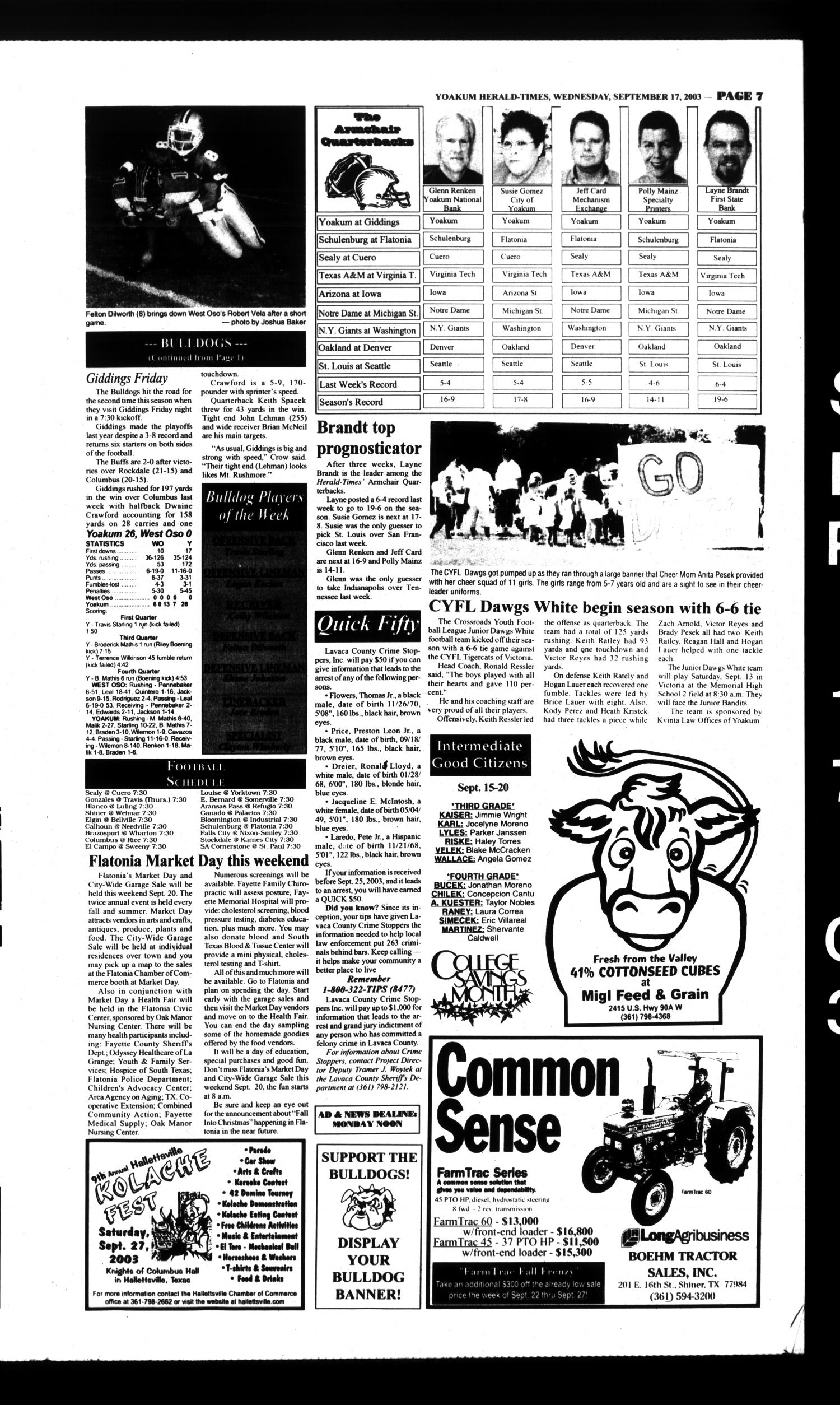 Yoakum Herald-Times (Yoakum, Tex.), Vol. 111, No. 38, Ed. 1 Wednesday, September 17, 2003
                                                
                                                    [Sequence #]: 7 of 12
                                                