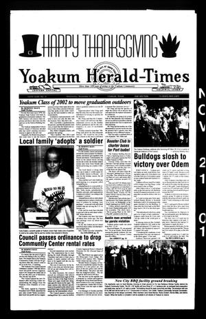 Primary view of object titled 'Yoakum Herald-Times (Yoakum, Tex.), Vol. 109, No. 47, Ed. 1 Wednesday, November 21, 2001'.